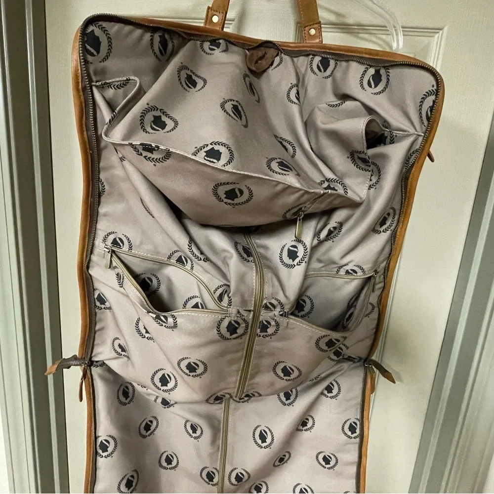F H Wadsworth NYC Plaid Garment Bag with Leather Accents Caesers Palace Emblem